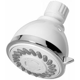 Showerhead, Fixed-Mount, 3 Settings, White Plastic