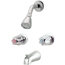 Tub & Shower Faucet + Showerhead, 2 Metal Handles, Chrome