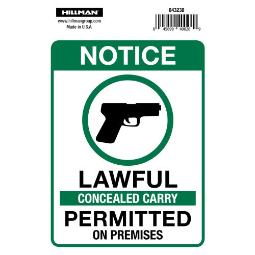 Hillman Adhesive Concealed Carry Permitted Sign