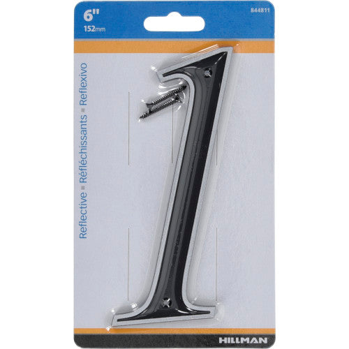 Hillman Black & Silver Reflective Plastic House Number 1