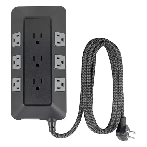 GE 9-Outlet 8ft. Surge Protector with Adapter-Spaced Outlets Black