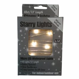 LED Christmas Light Set, Warm White Micro/Silver Wire, Battery-Operated, 40-Ct.
